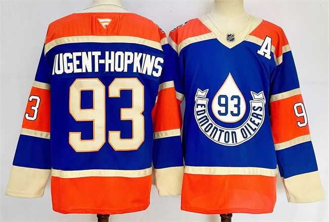 Mens Edmonton Oilers #93 Ryan Nugent-Hopkins Royal 2024-25 With A Patch Heritage Classic Primegreen Stitched Jersey